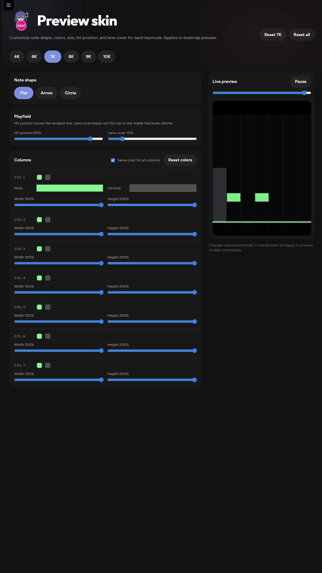 Skin preview settings